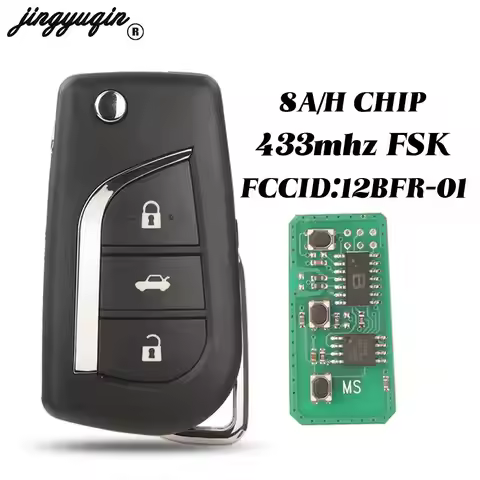 jingyuqin 3Buttons FCCID:12BFR-01 Flip Remote Car Key Fob 433MHZ H-8A Chip For Toyota Camry Hilux Co