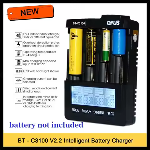 New Opus BT-C3100 V2.2 Digital Intelligent 4 Slots AA/AAA LCD 18650 Battery Charger Opus BT -C3100 V