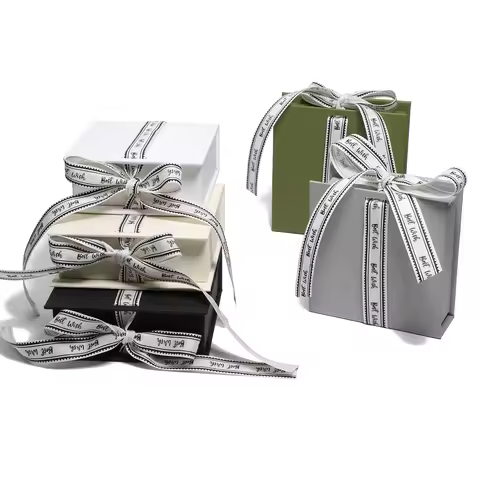 9x9x3/10x10x3/12x12x3cm Flip Paper Jewelry Packaging Box Ribbon Bow Necklace Earring Jewelry Storage