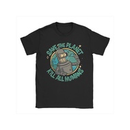 Futurama Bender Men's Graphic T-Shirt - Save the Planet, Kill All Humans, Fun Pop T-Shirt with Stron