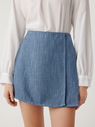 Cider Tweed Middle Waist Solid Pleated Mini Skirt
