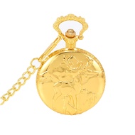 Fashion Alloy Retro Relief Gold Pocket Watch Animal Elk Deer Quartz Watch Pendant Necklace Chain Clo