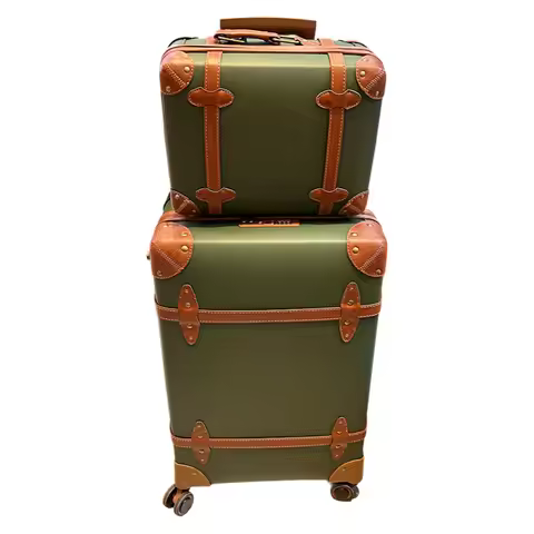Vintage PU Leather Suitcase for Women Retro Design 20in Carry-On 24/28in Checked Luggage Trunk Spinn