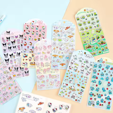 New Sanrio Kuromi Melody Cinnamoroll Kitty Sticker Cute Scrapbook DIY Diary Decorative Sealing Stick