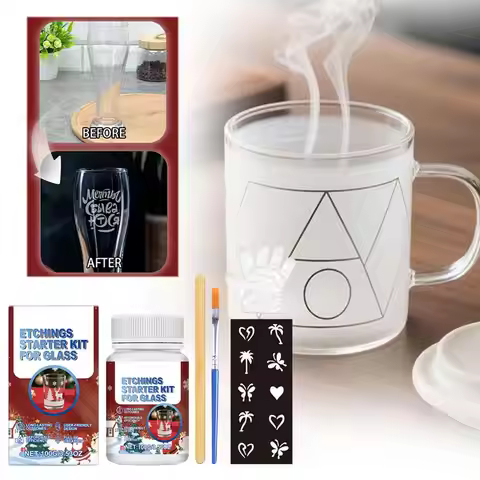 Permanent Glass Etching Starter Kit | With Etch Cream & 6 Engraving Tools | For Glassware Ceramic Mi