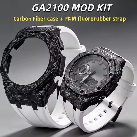GA2100 Lightweight Carbon Fiber Case & FKM Rubber Strap mod kit For CasiOak GA-2100 2110 GAB2100 Mod