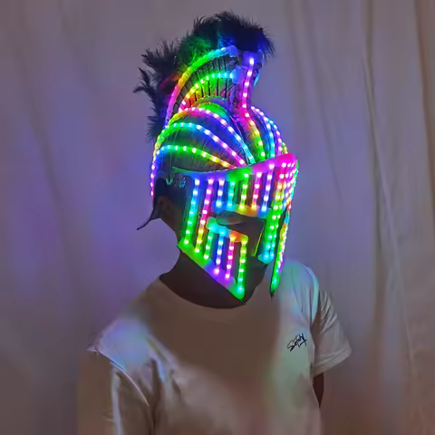 LED Medieval Knight Gladiator Helmet Spartan Mask Roman Warrior Greek Costume Helmet Glowing Robot S