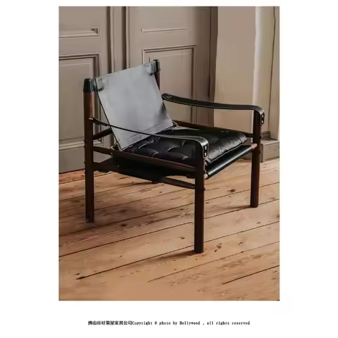 Saddle leather safari chair Home leisure chair Nordic single leather sofa chair