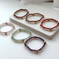 【雙環】粉晶綠東陵紫晶金鈔石榴石瑪瑙白水晶珍珠 鍍金雙環手鏈