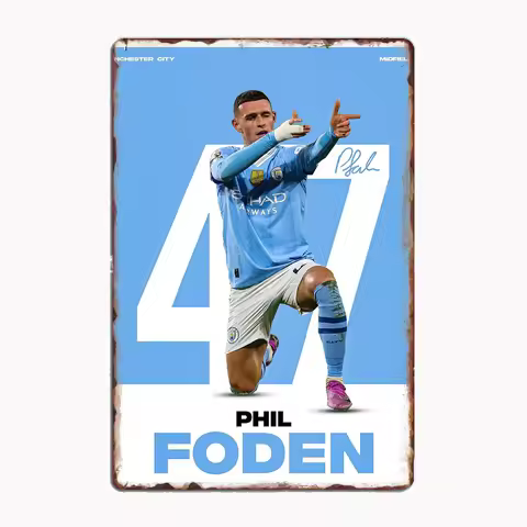 Phil Foden Minimalist Football Player Retro Metal Poster Sign Club Mural Wall Art Plaque Tin Sign Ro