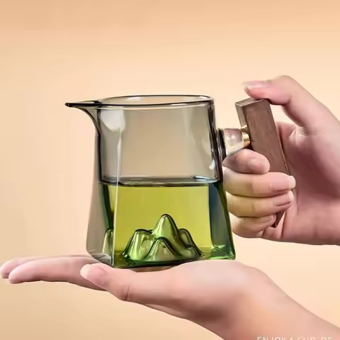 Handmade Chinese Kung Fu Tea Set Accessories - 350ml Pyrex Tea Cup with Handle, Fair Cup, and Filter