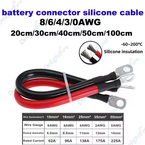 Soft Auto Replacement Battery M8 Terminal Silicone Wire 8 6 4 3 0 AWG 50mm2 Cable with M6 M10 Lug fo