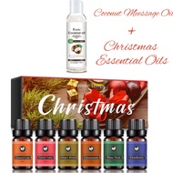 1+1 Combo Set 10ml*6pcs Christmas+118ml/4 Fl. Oz Coconut Massage Base Oil Aromatherapy Essential Oil
