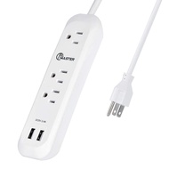 Power Strip Surge Protector with USB Ports, White Extension Cord 6 feet, 3 Outlets, 2 USB Ports (2.4