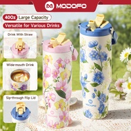 MODOFO 40oz Insulated Tumbler Thermos Bottle with Straw Aesthetic Tumbler Botol Air Tahan Sejuk Aqua