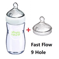 NUK Simply Natural Bottle 9oz 260ml Single Loose Pack + Fast Flow Nipples Teats