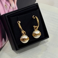 Chanel 23K 圓環金邊珍珠吊墜耳環 全新現貨