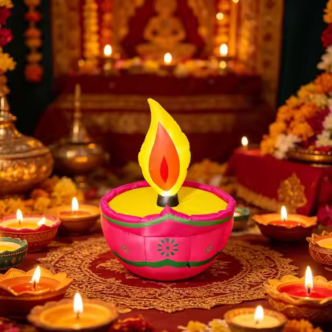 4FT Inflatable decorations for Diwali, LED light array, Diwali oil lamp design, outdoor patio home p