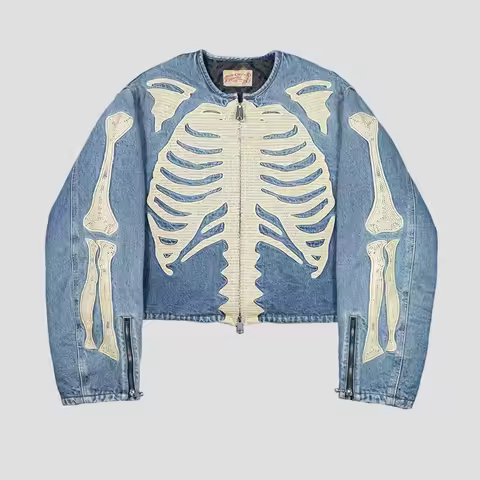 24SS KAPITAL Kazuhiro Hirata Double Sided Denim Heavy Duty Bone Embroidered Loose Jacket for Men Jap