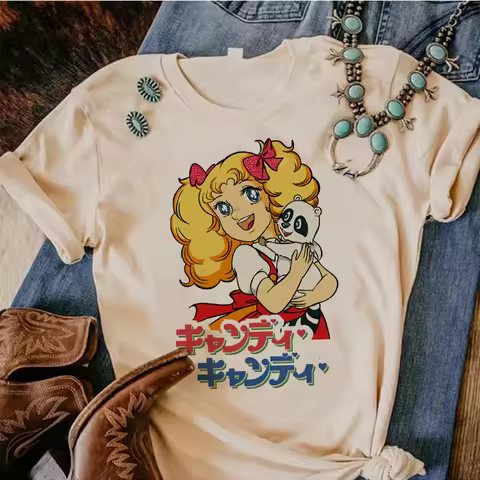 90s Kawaii Candy Candy Anime Summer Top Tshirt Femen Print T Shirt Grunge Anime Manga T Shirt Top Te