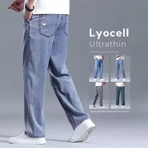 Lyocell Pants Men's 2026 Summer Clothes Ultra Thin Fashion Casual Pants Male Baggy Drape Straight De