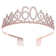Digital Crown Birthday Party Headband with Diamond Headwear 60th Birthday Hat Party Banquet Cake Cro