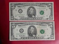 紙鈔1995年版 美金 5元 美國小頭版
