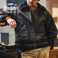 MADEN brand Workwear Style Tough Guy Senior Mens American Retro B3 Bomber Leather Jacket Leather Fur