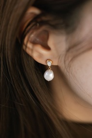 Aura訂製款 天然白貝殼淡水珍珠耳環耳夾 316L醫療鋼