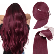 ส่วนต่อผมใย human hair เทปสีเลือดมะยม คุณภาพร้านเสริมสวยเงานุ่มเรียบไม่เห็นตะเข็บ ผมต่อตรง human hai
