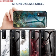 Luxury Marble Tempered Glass Phone Case VIVO V5 V7 Plus V9 Y85 V11i V11 X50 V15 Pro Glossy Stained cover