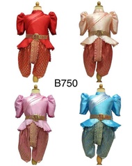 โซเฟีย ชุดไทยเด็กหญิง ชุดเสื้อผ้าไหมเทียม+ หน้านางสั้นผ้าพิมพ์ลายไทย THA97