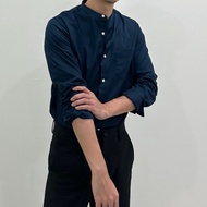 era-won Premium Quality เสื้อเชิ้ต ทรงปกติ Dress Shirt (คอจีน) แขนยาว สี Navy (รุ่นใหม่)