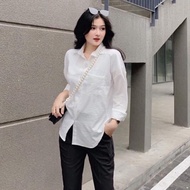 Women's long-sleeved loose shirt big size Beautiful 24 hours made of soft, light and airy silk mater
