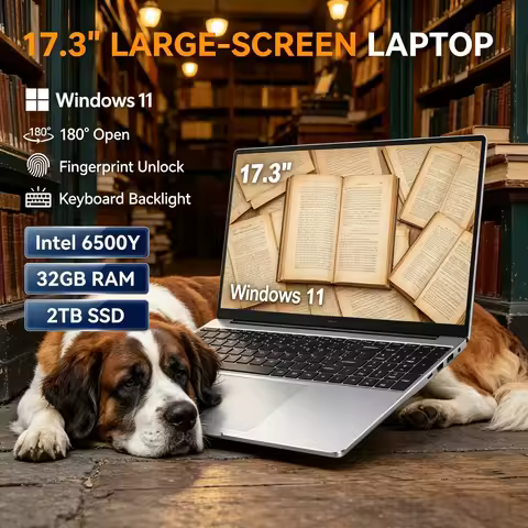 Fashion 17.3 Inch HD Laptop Intel 6500Y 32GB RAM 1TB/2TB SSD Win11 Slim Daily Office Notebook