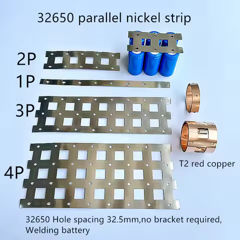32650 Hole Spacing 32.5MM T2 Red Copper Nickel Plated Steel Strip 2P/3P/4P Battery Nickel Strip For 
