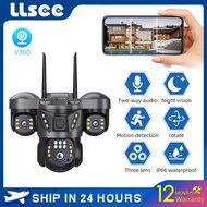 LLSEE V380 Pro 3 เลนส์กล้องไร้สาย WiFi 360 กล้องวงจรปิดกลางแจ้ง 3 หน้าจอ IP66 กันน้ำพูดคุยสองทางสี N