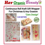 Continuous Roll Kraft Gift Wrapper for Christmas &amp; Any Occasion ("Cars Design") Wrapping Paper