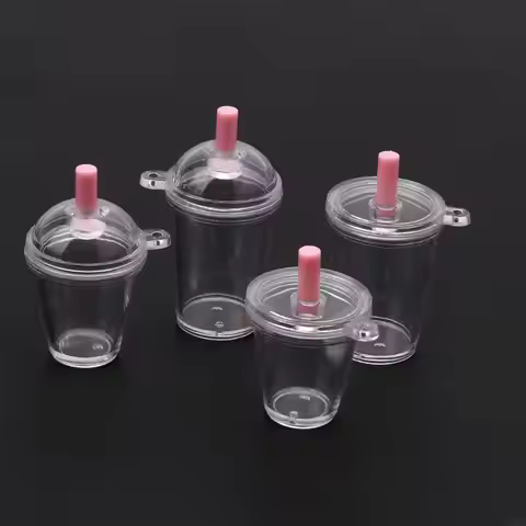 R2LE 10 Pcs/Set Miniature Coffee Cups with Lids for Keychain Dollhouse Collectible