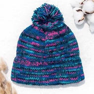 手織純羊毛帽/針織毛帽/內刷毛手織毛帽/手工針織毛線帽-藍色彩虹