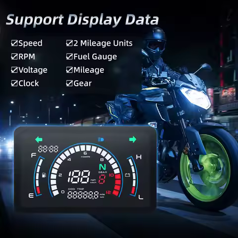 New Motorcycle Speedometer LCD Odometer Digital Gauge with Voltage fuel gauge Dashboard For Honda EX
