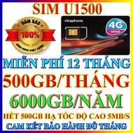 SIM 4G Vinaphone U1500 Trọn Gói 12 Tháng (500GB 1 Tháng) - BẢO HÀNH 1 ĐỔI 1 FREESHIP - CHƯA KÍCH HOẠ