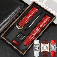 Leather watch strap substitute Cartier tank red belt Longines Rossini dw Tissot pin buckle bracelet 20mm 【JYUE】