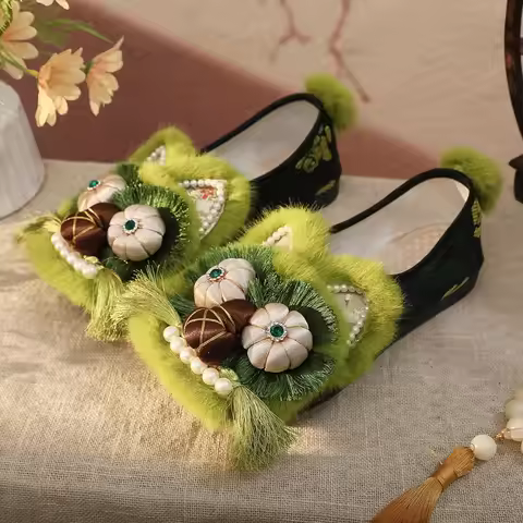 Adult Tiger Head Shoes, Retro Ethnic Style Single Shoes, Flat Bottomed Women's Ins Cute Embroidered 