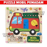 tbt mainan edukasi anak wooden puzzle kayu truk mobil pemadam