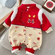 My First Christmas Baby Girl Rompers Long Sleeve Red Fleece Warm Winter Newborn Clothes Chinese New 