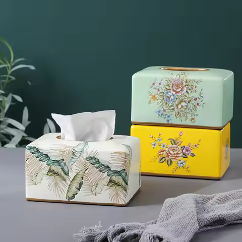 1pc Nordic Ceramic Tissue Box European Living Room Dining Room Decoration Tissue Holder