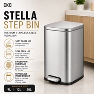 EKO Stella Rectangle Step Bin Stainless Steel Soft Closing Lid Pedal Dustbin - 20L