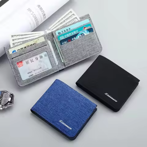 New Canvas Men's Wallet Coin Purse Durable Card Holder Money Bag Solid Color Clutch Bag