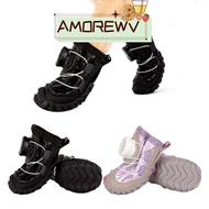 AMOR12WV 4Pcs/Set Dog Boots, Fleece Lined Anti-Skid Sole Dog Shoes, Comfortable Waterproof with Adju